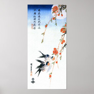 Poster Fleurs d'hirondelles et de pêches, Hiroshige japon