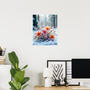 Poster Fleurs d'hiver dans la neige – Sérénité florale do