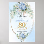 Poster Fleurs d'hortensia bleu pastel 80 ans de bienvenue (Devant)