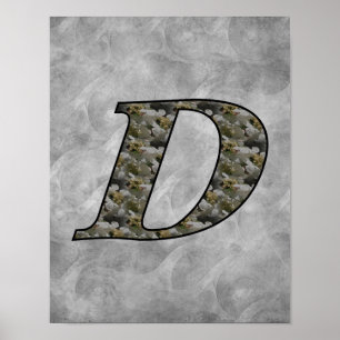 Poster Fleurs d'hydrangea à initiale de monogramme D