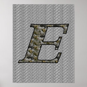Poster Fleurs d'hydrangea à initiale de monogramme E