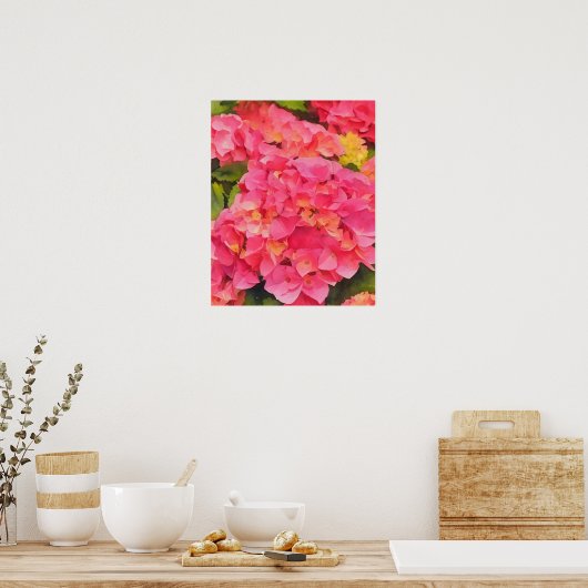 Poster Fleurs d'Hydrangée rose Floral Aquarelle Style Art (Cuisine)