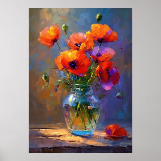 Poster Fleurs d'impressionniste Coquelicots dans un vase (Devant)