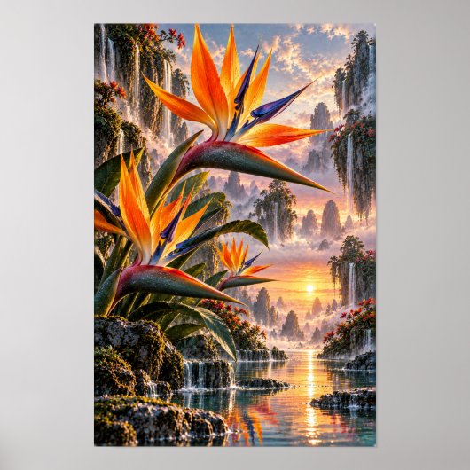 Poster Fleurs d'oiseau de Paradis dans Vallée de Cascade (Devant)