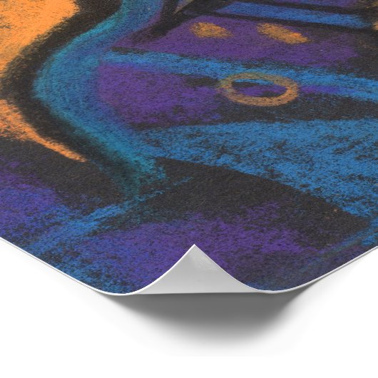 Poster Fleurs d'or, art floral abstrait, orange violet (Coin)