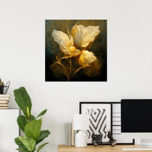 Poster Fleurs d'or peint en tons jaunes et Brown