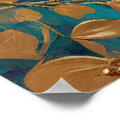 Poster Fleurs D'Or Peintes Sur Lilac Rose Turquoise (Coin)