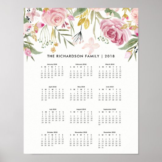 Poster Fleurs d'or rose et Faux | Calendrier 2018 (Devant)