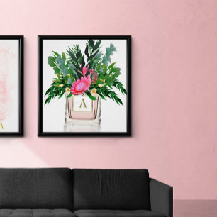Poster Fleurs Élégant Protea Bouteille de Parfum Monogram