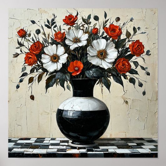 Poster Fleurs Élégantes Dans Un Vase Nature Morte Botaniq (Devant)