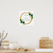 Poster Fleurs élégantes de vert foncé et d'or Fête d'anni (Cuisine)