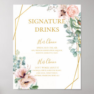 Poster Fleurs Élégantes Rose   Panneau Boissons Signature