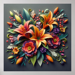 Poster Fleurs en papier coloré