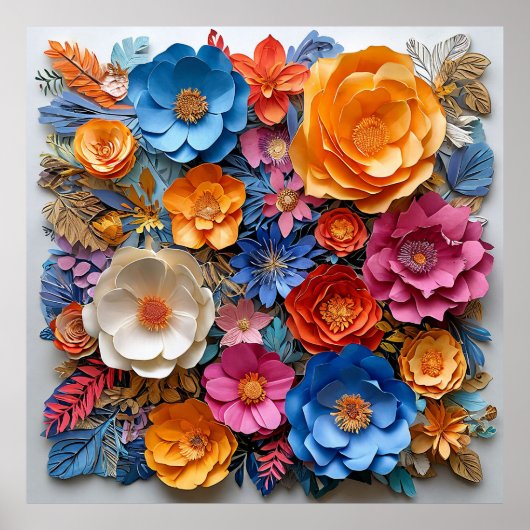 Poster Fleurs en papier colorées (Devant)