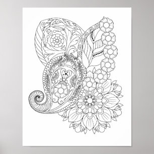 Poster Fleurs en spirale de Nautilus Mandala à colorier