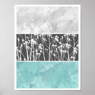 Poster Fleurs en turquoise et gris