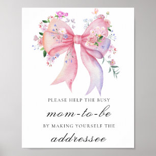 Poster fleurs enrubannées - Aidez la future maman occupée