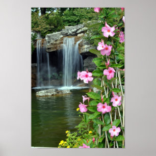 Poster Fleurs et cascade