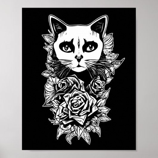 Poster Fleurs Et Chat Gothique (Devant)