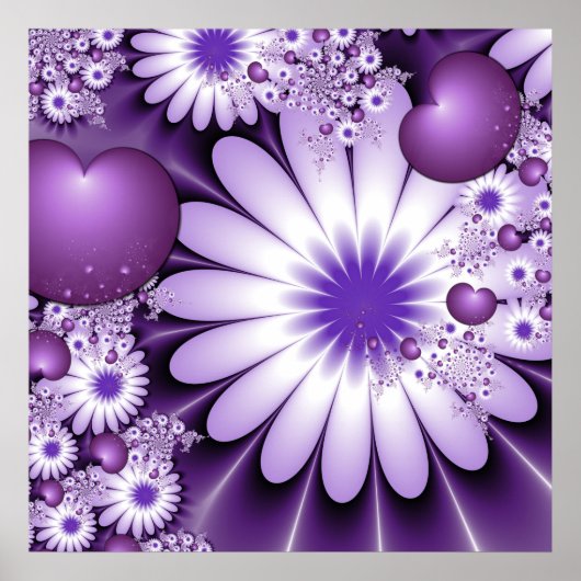 Poster Fleurs et cœurs abstraits de l'amour fractal (Devant)