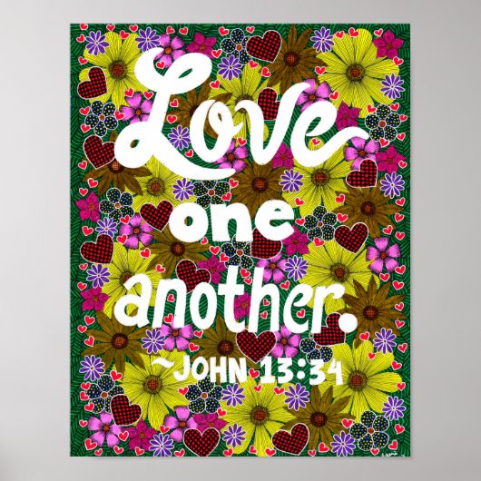 Poster Fleurs et cœurs Doodle Typographie Verset biblique (Devant)