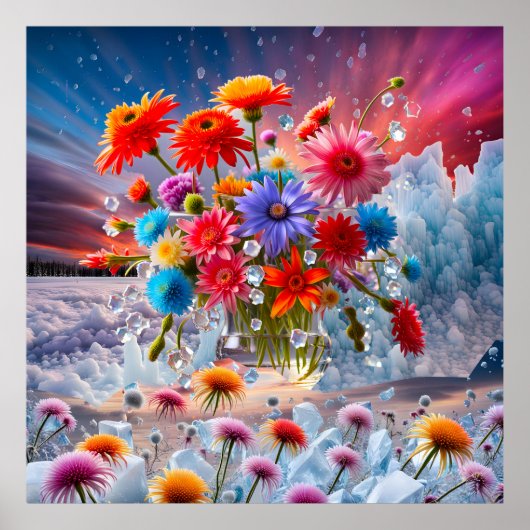 Poster Fleurs et cristaux de glace (Devant)