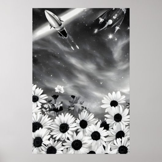 Poster Fleurs et espace, art spatial (Devant)