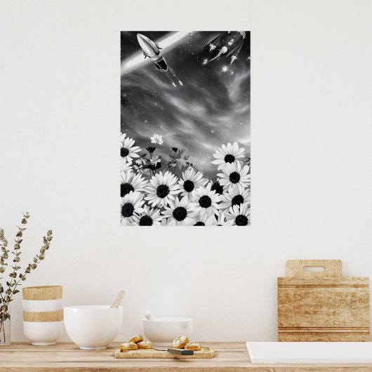 Poster Fleurs et espace, art spatial (Cuisine)