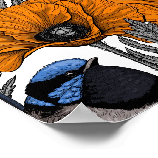 Poster Fleurs et fleurs de pavot orangé 2 (Coin)