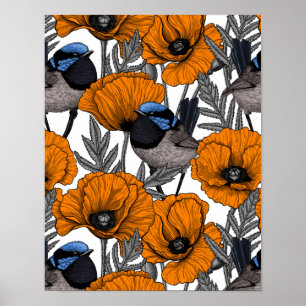 Poster Fleurs et fleurs de pavot orangé 2