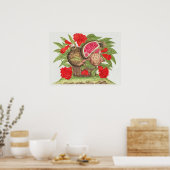 Poster Fleurs et fruits de grenade vintages (Cuisine)