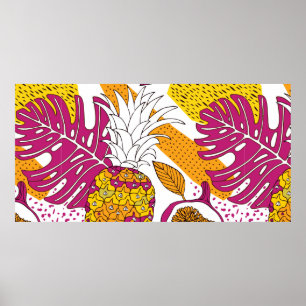 Poster Fleurs et fruits tropicaux, imprimé exotique lumin