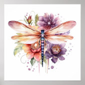 Poster Fleurs et libellules d'aquarelle vintages (Devant)