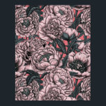 Poster Fleurs et moisissures de pivoines roses<br><div class="desc">Fleurs et papillons de pivoine dessinés à la main,  motif vectoriel transparent</div>