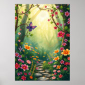 Poster Fleurs et papillon dans une forêt tropicale enchan (Devant)