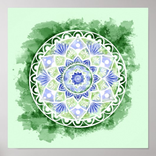 Poster Fleurs et points Mandala - Aquarelle Imprimer (Devant)
