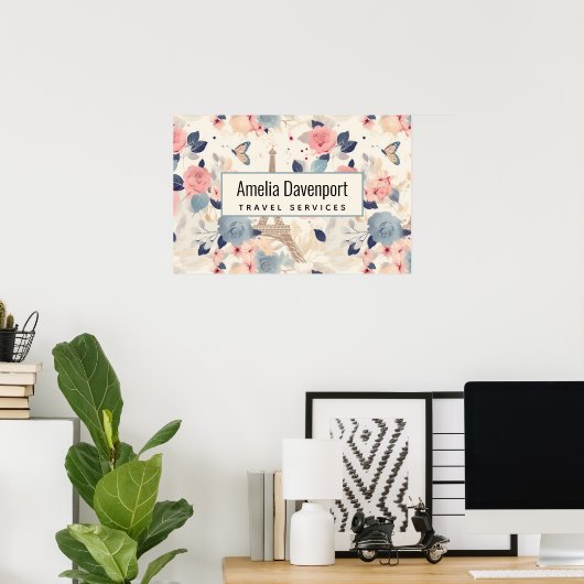Poster Fleurs et Tour Eiffel Voyage Motif Affaires (Bureau à domicile)