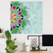 Poster Fleurs et tourbillons colorés rétro. (Bureau à domicile)