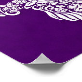 Poster Fleurs et vignes blanches Design crâne sur violet (Coin)