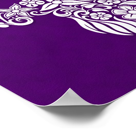 Poster Fleurs et vignes blanches Design crâne sur violet (Coin)