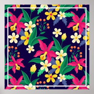 Poster Fleurs Exotiques Colorées Motif Feuilles-23021