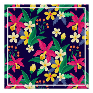Poster Fleurs Exotiques Colorées Motif Feuilles-23021