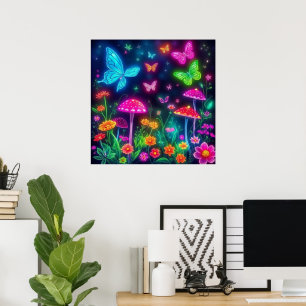 Poster Fleurs Fairycore Papillons et champignons