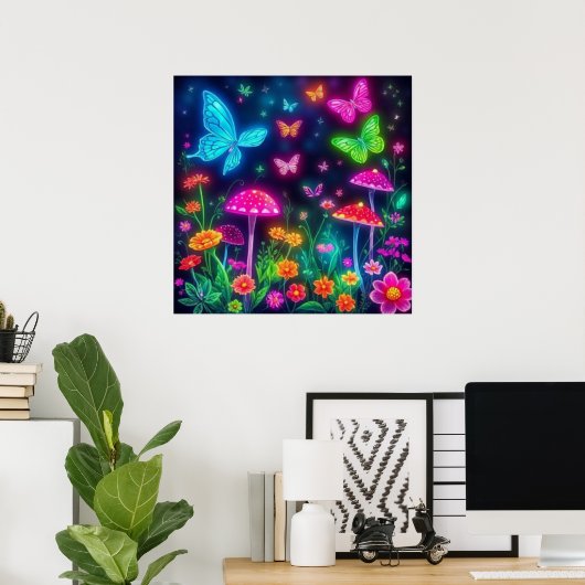 Poster Fleurs Fairycore Papillons et champignons (Bureau à domicile)