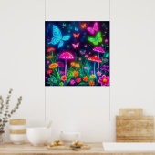 Poster Fleurs Fairycore Papillons et champignons (Cuisine)
