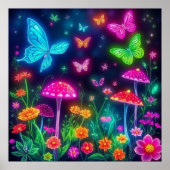 Poster Fleurs Fairycore Papillons et champignons (Devant)