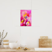 Poster FLEURS FANTAISISTES rose jaune bleu (Cuisine)