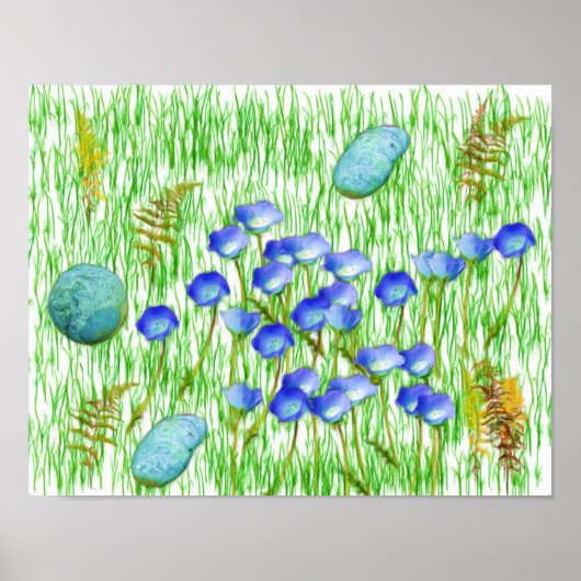 Poster Fleurs Ferns Grass Rocks Photo Peinture (Devant)