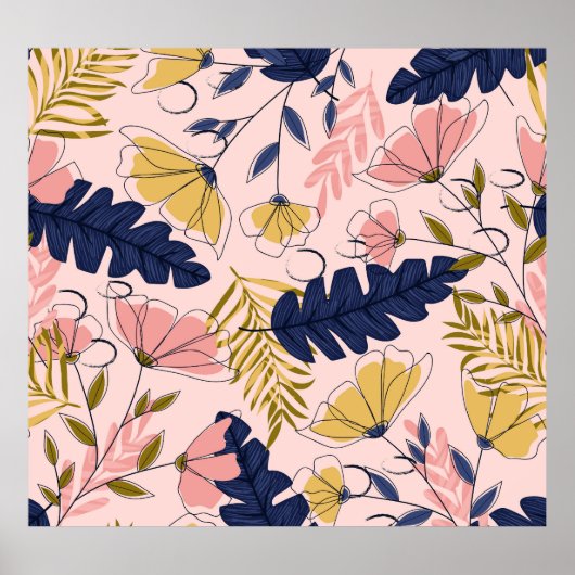 Poster Fleurs Feuilles tropicales Imprimer Vintage (Devant)