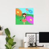 Poster Fleurs, fille et coccinelle (Bureau à domicile)